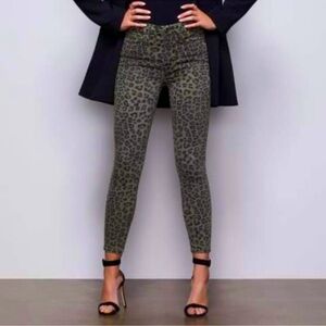 Good American Jeans 31 Good Waist Crop Sage Green Leopard Print High Rise